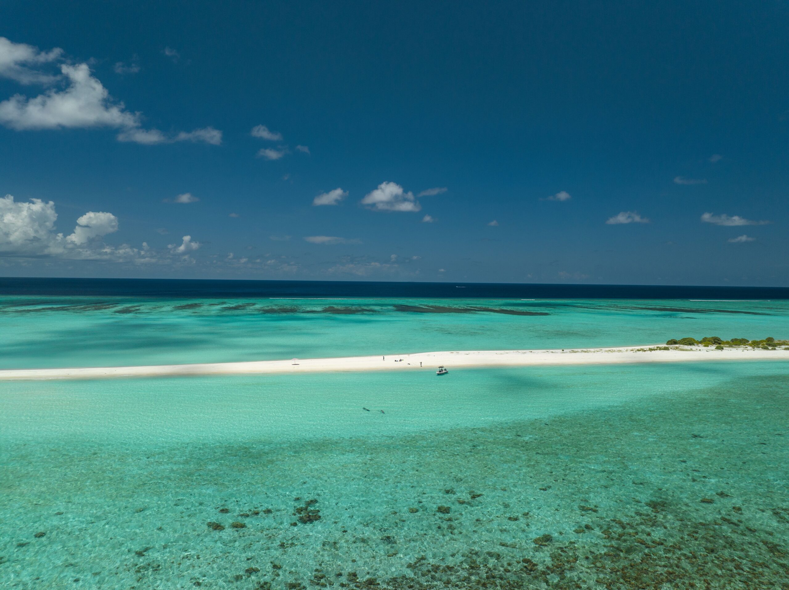 A view of a sandbank, elevated angle, from a distance, at Kamadhoo Inn, Hanifaru Bay, Maldives