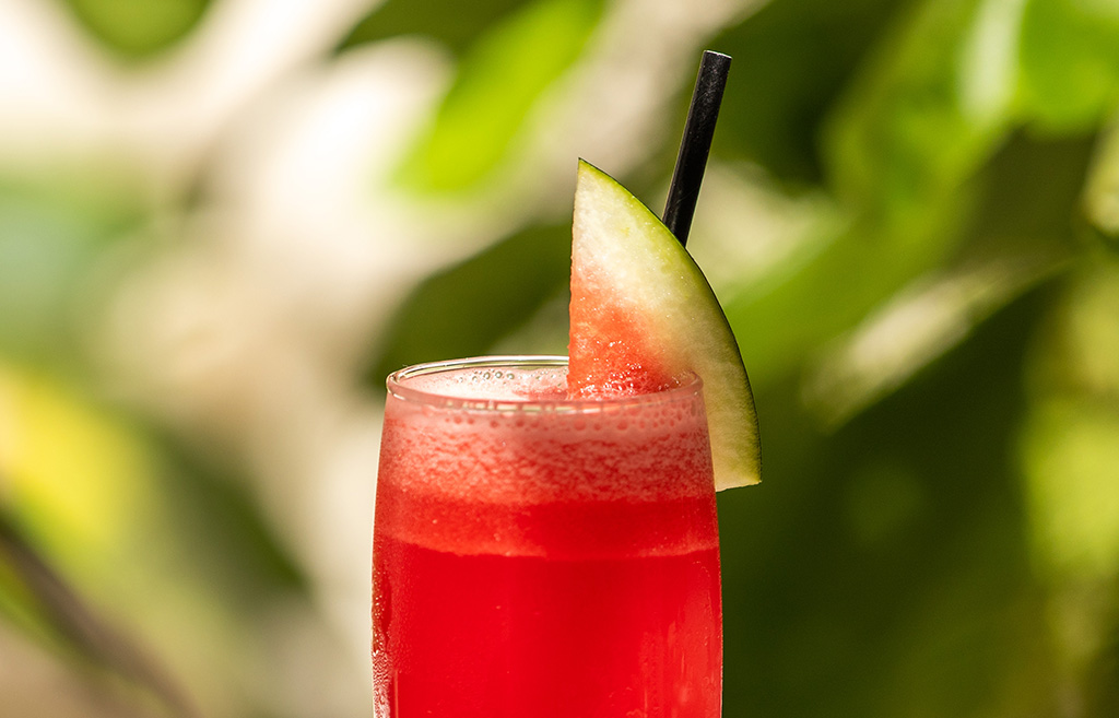 Fruit cocktail with a slice of watermelon, from the Kamadhoo Inn.