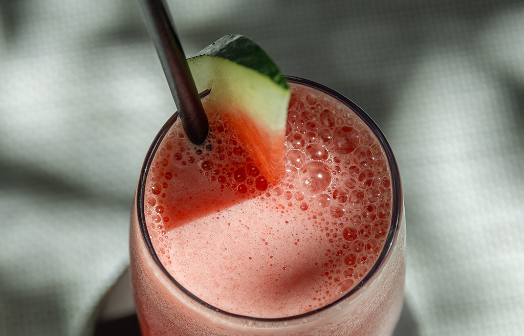 Fruit cocktail with a slice of watermelon, from the Kamadhoo Inn.