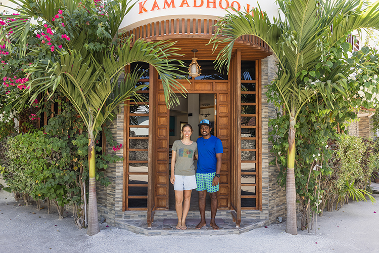 Managers of the Kamadhoo Inn guesthouse in the Maldives